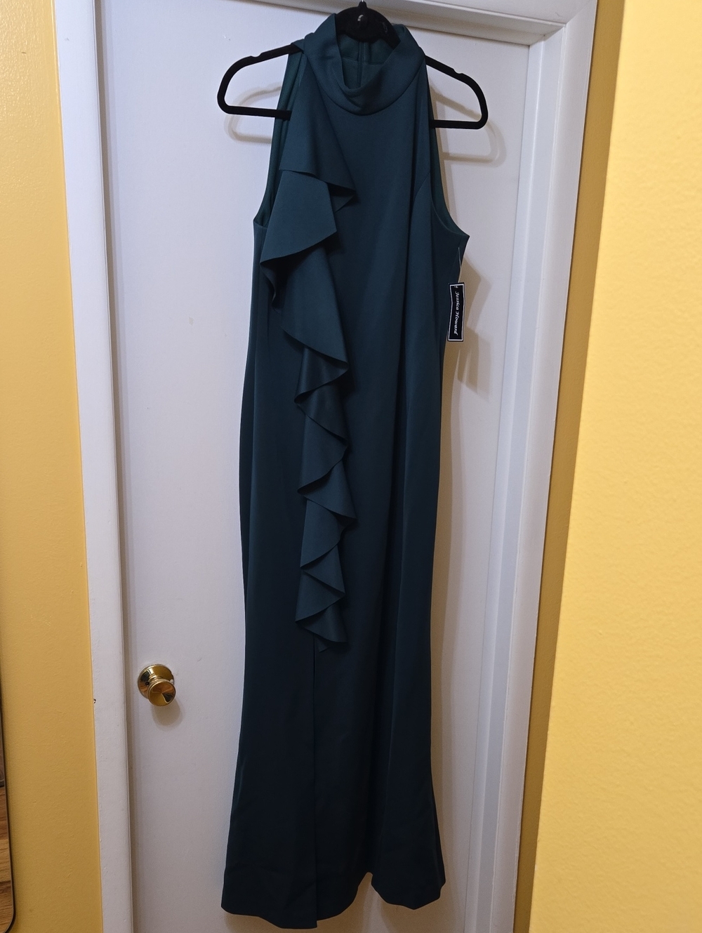 Jessica Howard Hunter Green High-Neck Ruffle Maxi Dress New With Tags